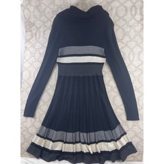 Calvin Klein Womens Black Grey Striped Cowl Neck Ribbed Sweater Dress Size M