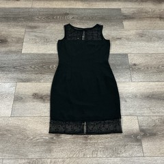Donna Ricco Petite 2P Black Mesh Beaded Sheath Cocktail Dress Dark Luxury