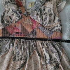 Anthropologie Patchwork Ruffle V-Neck Maxi Dress Beige Multicolor M. New