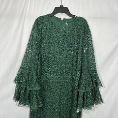 NWT $458 Mac Duggal [ 18 ] Sequined Ruffle Tiered Midi Dress Emerald #G1281