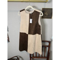 Miou Muse Womens Brown Cream Colorblock Faux Suede Checkerboard Mini Dress M NEW