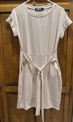 Women’s New Medium Merokeety Dress Pink & White tie Stripe Short sleeve, pockets