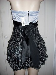 RUBY ROX GRAY & BLACK STRAPLESS DRESS WITH SILVER GLITTER ZEBRA STRIPES, SIZE 11