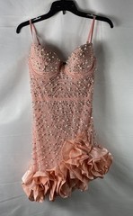 Windsor Women&rsquo;s Pink Beaded Pearl Ruffle Rosette Mini Dress Size M NWT