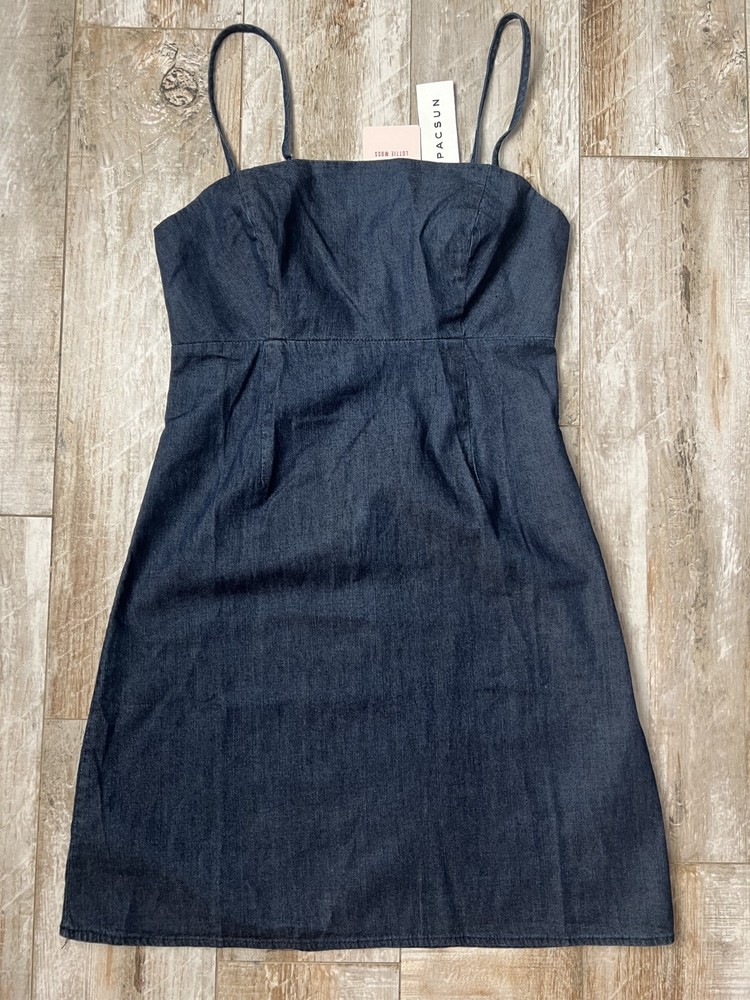 Lottie Moss Pacsun Denim Thin Strap, Side Zip Dress Size XS-NWT