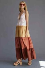 Anthropologie The Raya Colorblock Maxi Dress S 6 Women&rsquo;s Casual Tiered NEW 46406