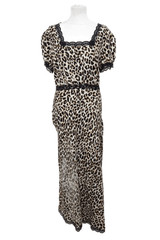 M&S Women&rsquo;s Maxi Dress Size 10 Beige Leopard Print Square Neck Lace Trim New