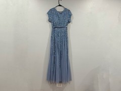 Mac Duggal 14521 Blue Floral Embellished Cap Sleeve Gown Sz 10 NEW
