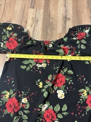 Mini Dress Tunic Size Large Fits Like Medium Black Red Green Floral Peasant