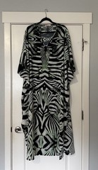 New KAFTKO Zebra Print Satin Maxi Kaftan Dress V-Neck Kimono Side Slit 55 long