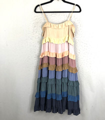 STORIA Dress Womens Small Rainbow Ruffle Tiered Midi Boho Artsy Beach Retro