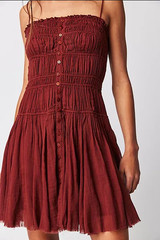 Free People FP One Lausanne Slip Maroon Smocked Buttondown Sleeveless Dress S