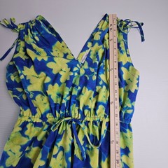 Calvin Klein Womens Blue Lime Floral Maxi Dress Tiered Resortwear Size 8