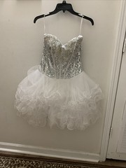 FIESTA WHITE & SILVER CRYSTAL CORSET TULLE RUFFLE DRESS ADULT SIZE SMALL