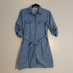 Speed Limit Cotton Chambray Button Shirt Dress Women&rsquo;s Small Belted Pockets