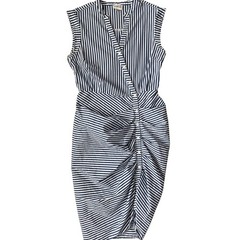 Sugar Lips Asymmetrical Button Up Cotton Mini Dress Blue Striped Size Medium