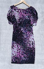 M&S Size 14 Purple Blue Floral Ruched Dress Viscose Stretch Wedding Guest Races
