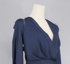 KEEPSAKE THE LABEL Asymmetrical Bow Slit Long-Sleeve Navy Mini Dress Size XS