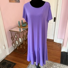 Southern Lady Purple Solid Knit Shift Midi Dress Scoop Neck Flutter Sleeve L