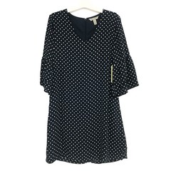 Nine Eight New York Womens Size XS V-Neck Flounce Sleeve Shift Dress Navy Dot