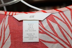 H&M Red w white Hawaiian Pattern Lilo Cotton dress ballon Sleeve S (bin312)