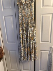 AKIRA Women’s Multicolor Floral Smocked Ruffle Square Neck Maxi Dress Long S