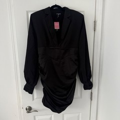 PrettyLittleThing Plus Black Corset Waist Blazer Dress Ruched Long Sleeve 14