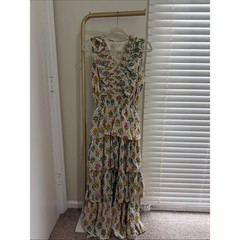 Tuckernuck Anna Cate Floral Tiered Maxi Dress in White with Pink, Yellow & Green