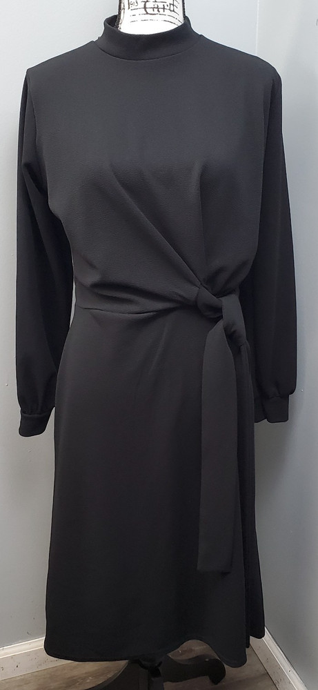 Boohoo Maxi Dress Womens 10 Black Raglan Sleeve Mock Neck Belted Waist Formal