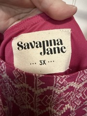 Savanna Jane Women’s Plus 3X Pink/White Geometric Square Neck A-Line Tie