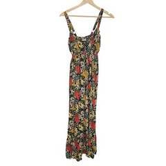 Natural Life Floral Maxi Dress Small Black Yellow Red Boho Rayon Sleeveless S
