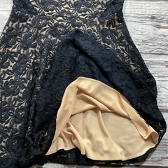 Soprano Womens Dress sz L Black Tan Lined Illusion Pullover Fit & Flare Stretch