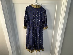 EUC Boden Bronwen Dress/blue with gold broderie, Size US 10R