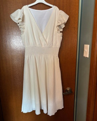 Cupshe Womens Size Small Off White Midi Dress V-Neck Flutter Sleeve Smocked