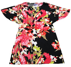 Premise Womens Dress Sz M Pink Black Bright Floral Stretch V-Neck Short Sleeve
