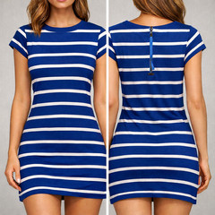 Hatley Blue and White Striped T Shirt Dress Womens XS Nautical Casual Back Zip