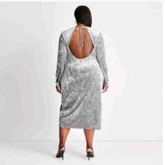 Future Collective Velvet Ruched A Line Dress Women&rsquo;s Open Back – Silver Large