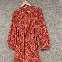 Scanlan Theodore Dress Womens 6 Red Silk Floral V Neck Maxi Party Wedding 45508