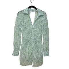 For Love & Lemons Green Polka Dot Drea Long Sleeve Mini Dress Size Small