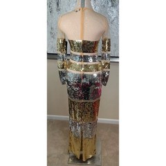 RETROFETE Desi Sequin Embellished Long Sleeve Sheer Mesh Maxi Dress Size Small