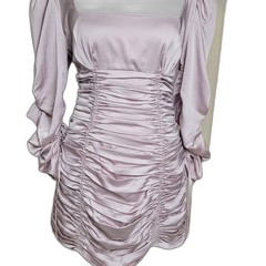 ASOS Women&rsquo;s Size 8 US Blush Pink Satin Ruched Bodycon Mini Dress Puff Sleeve