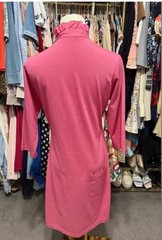 Peter Millar Pink Ruffle Collar Button Shirt Dress 3/4 Sleeve Knee Length Size S