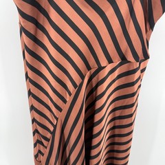 A New Day Brown Black Stripe Midi Slip Dress Spaghetti Strap Asymmetrical Size S