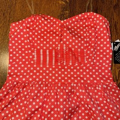 NWT Retro Polka Dot Pinup Strapless Mini Dress Medium Coral Tradwife Euro Summer