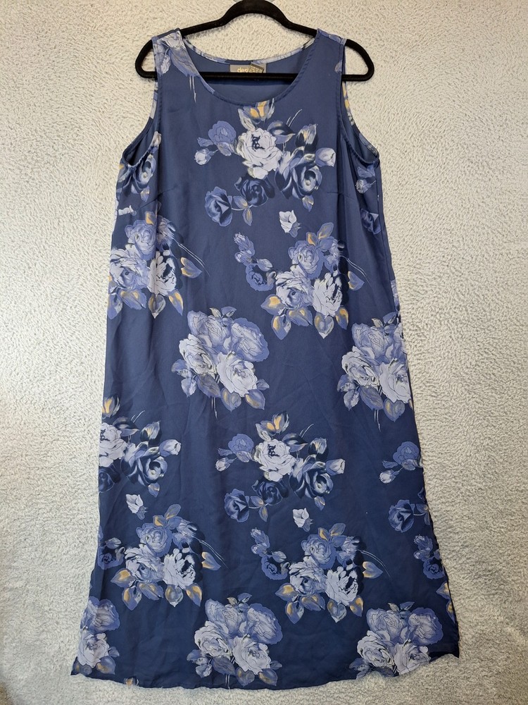 Lane Bryant Designs Maxi Dress Womens 14/16 Blue Floral Lined Summer Round Neck