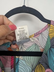 Abstract Leaf Print Dress Button Front Boho Retro Artsy Bohemian Colorful Small
