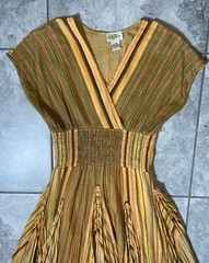 Sandy Starkman Vtg Cotton StripeS Maxi A Line Dress Metallic Smocked Boho y2kS