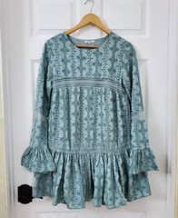 Tularosa Berkley Women&rsquo;s Ruffle Hem Eyelet Boho Dress in Deep Mist Size Small