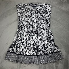 Tommy Hilfiger Shirt Dress L Black White Floral Linen Blend Cottage Coastal Chic