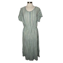 Ichi Striped Jersey Midi Dress with Elastic Waist Side Slit Women&rsquo;s Size Medium